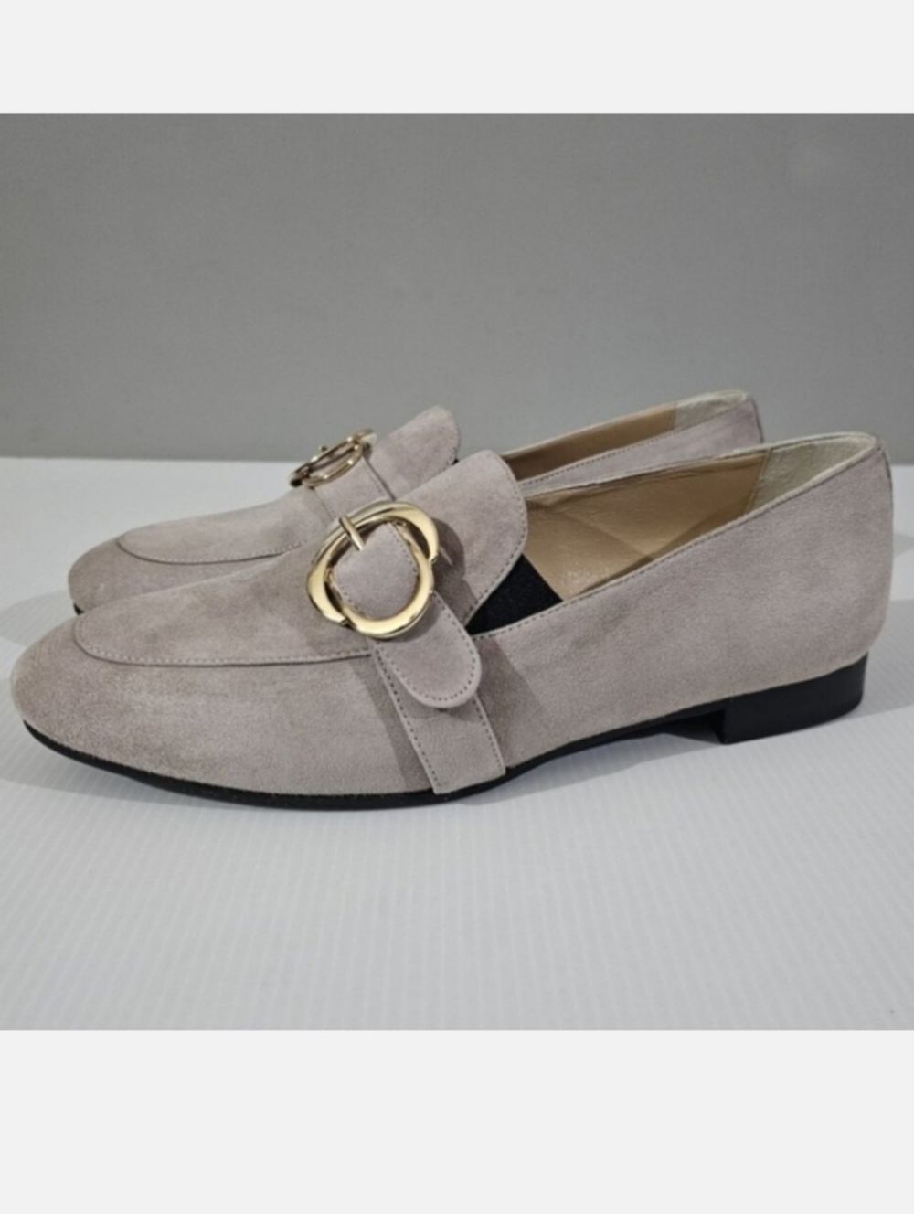 Ron White Kianna Loafer Dune Gray Suede Buckle Slip On Womens EU 39.5